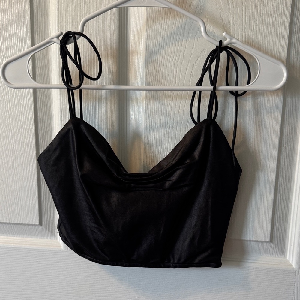 Superdown Black Satin Crop Top